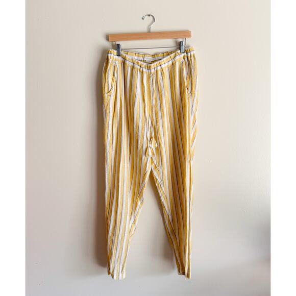 Cynthia Rowley Yellow + White Stripe Linen Pants - Large - Picture 1 of 6